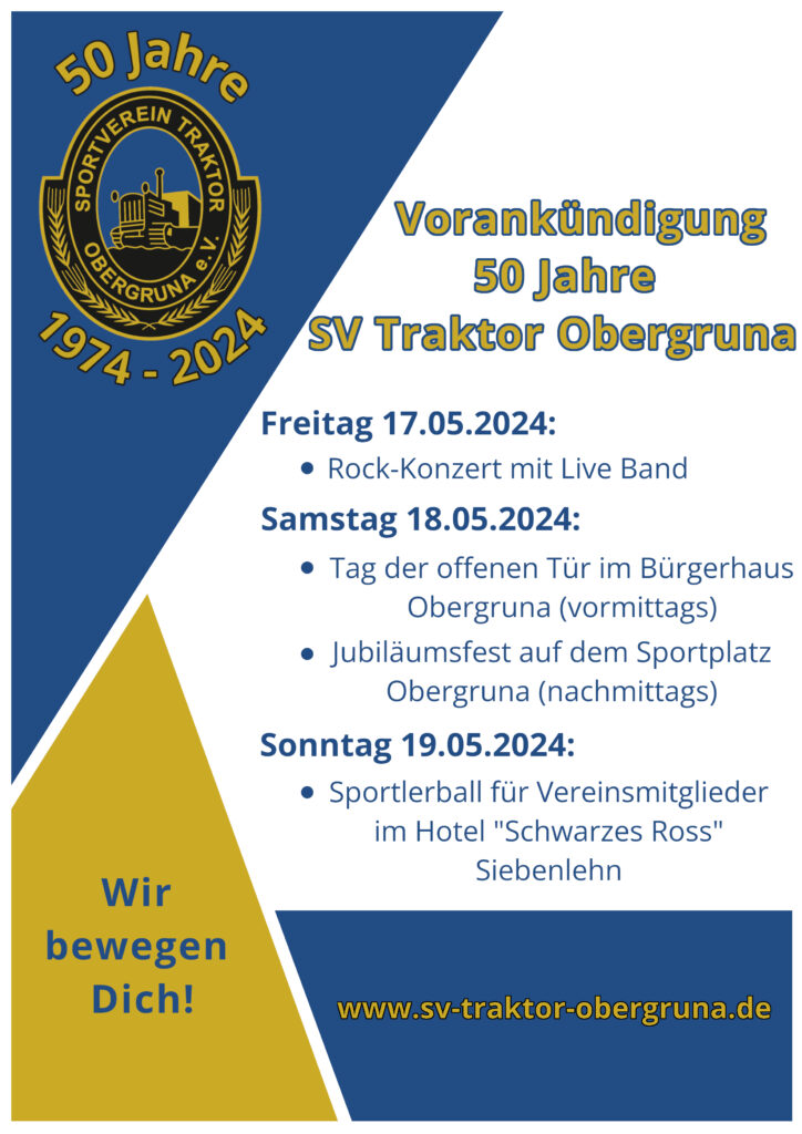 Plakat Vorankündigung 50 Jahre SV Traktor Obergruna